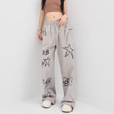 Dodobye 90s streetwear American Street Hip Hop Graffiti Casual Pants Women's Autumn New Loose Wide Leg Sports Pants Hip Hop Letter Pants Women