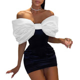 birthday outfits New Women's off-Shoulder Bow Sheath Dress Short Skirt Sexy Backless Tight Dress