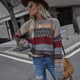 outfit inspo fall 2024 Autumn and Winter Knitted Jacquard Stitching round Neck Christmas Long Sleeve Pullover Loose Women's Sweater