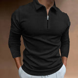 winter outfits men Men's Half Zip Waffle Thin Lapel Casual Long Sleeve Polo Shirt