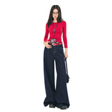 baggy jeans Original American New Anti-Fading Denim Fabric Dark Blue Wide Leg Jeans Women's Loose Draping Mop Pants