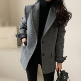 frat boy outfits Ins2024 Autumn and Winter Solid Color Woolen Suit Jacket Female Maillard Suit Female