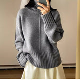 Autumn and Winter New Woolen Sweater Women's Loose Thickened Turtleneck Sweater Lazy Style Color Matching Pure Wool Knitted Bottoming Shirt