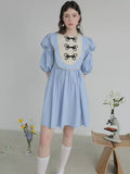 Dodobye Blue Butterfly Plate Button Short-Sleeved Dress