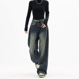 Dodobye 90s streetwear Harajuku Fashion High Waist Women's Spring and Autumn New All-Match Zipper Light Color Washed Trendy Jeans Simple Straight Pants