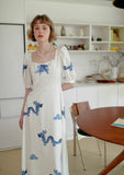 Dodobye Blue Dragon Cloud Print Short Sleeve Long Dress