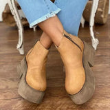 Miller New Low-Cut British Style Viscose Shoes round Toe Chunky Heel Women's Brown Fashion Boots