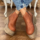 Miller New Low-Cut British Style Viscose Shoes round Toe Chunky Heel Women's Brown Fashion Boots