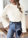 simple winter outfits Women's Short Cropped Cropped Top Woven Sweater Autumn and Winter Bell Sleeve Half Turtleneck Pullover Sweater