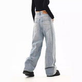 Dodobye 90s streetwear All-Match Sports Style High-Grade Straight Jeans Men's and Women's American-Style Three-Bar Design Street Vibe Mop Pants