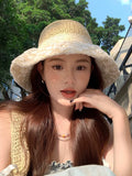 Dodobye Sun Hat Women's Fresh Lace Summer Outing Straw Hat