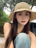 Dodobye Summer South Korea Ins Rainbow Woven Women's Beach Bucket Hat