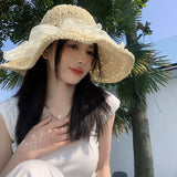 Dodobye Straw Hat Women's Summer Breathable Beach Cover Full Face Lace