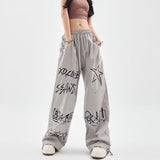 Dodobye 90s streetwear American Street Hip Hop Graffiti Casual Pants Women's Autumn New Loose Wide Leg Sports Pants Hip Hop Letter Pants Women