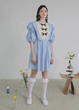 Dodobye Blue Butterfly Plate Button Short-Sleeved Dress