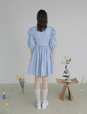 Dodobye Blue Butterfly Plate Button Short-Sleeved Dress