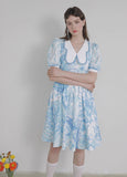 Dodobye Blue And White Watercolor Print Butterfly Collar Dress