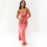 off shoulder  Spring and Summer New Ins off-Shoulder Tube Top Satin Sheath Backless Women's Long Dress Evening Dress