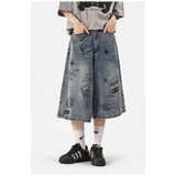 Dodobye 90S Streetwear Summer Jeans Men'S Retro Popular Japanese Style Trendy Ripped Personality Loose Hong Kong Style Cropped Pants K0619-P38