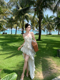 Dodobye-Asymmetrical Vacation Fairy Spaghetti-Strap Dress