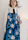 Dodobye Blue Cat And Vase Print Suspender Dress