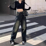 Dodobye baggy jeans American Retro Straight Jeans Women's High Street Ins High Waist Loose Lazy Drape Slimming Mop Wide Leg Pants