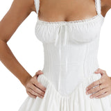 white dress Sexy Ballet Princess Short Skirt Fishbone-Free Waist Slim-Fit Suspender Skirt Pure Desire Style Lace-up Dress