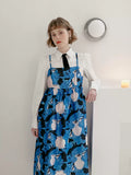 Dodobye Blue Cat And Vase Print Suspender Dress