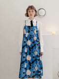 Dodobye Blue Cat And Vase Print Suspender Dress