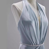 white dress New Chinese Morning Gown Female Bride Wedding Morning Gown High-Grade Sexy Wedding Party Dress Blue Halter Female