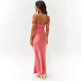 off shoulder  Spring and Summer New Ins off-Shoulder Tube Top Satin Sheath Backless Women's Long Dress Evening Dress