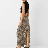 soulja boy outfits Elegant Leopard Print Skirt Casual Split Sexy French Long Skirt Su3846