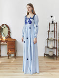 Dodobye Blue And White Rabbit Embroidery Polka Dot Square Collar Dress