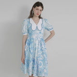 Dodobye Blue And White Watercolor Print Butterfly Collar Dress