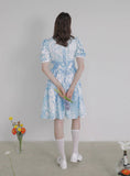 Dodobye Blue And White Watercolor Print Butterfly Collar Dress