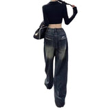 baggy jeans American Retro Straight Jeans Women's High Street Ins High Waist Loose Lazy Drape Slimming Mop Wide Leg Pants