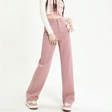 baggy jeans Pink Jeans for Women Spring and Autumn 2024 New High Waist Slimming Loose Straight Draping Mop Narrow Wide Leg Pants