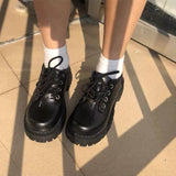 Platform Leather Shoes Summer Black American Mary Jane Shoes Women's Lace-up JK Hot Girl Platform Shoes British Style