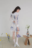 Dodobye Blue And White Porcelain Embroidered Large Lapel Long-Sleeved Dress