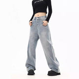 Dodobye 90s streetwear All-Match Sports Style High-Grade Straight Jeans Men's and Women's American-Style Three-Bar Design Street Vibe Mop Pants