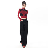 baggy jeans Orange Silk Women's Clothing# American-Style Black Retro Bright Line Embroidered Wide-Leg Jeans Autumn Trendy Loose Mop Pants