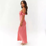 off shoulder  Spring and Summer New Ins off-Shoulder Tube Top Satin Sheath Backless Women's Long Dress Evening Dress