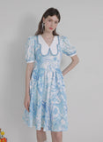 Dodobye Blue And White Watercolor Print Butterfly Collar Dress