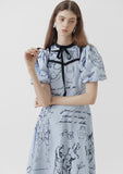 Dodobye Blue Pompeii Hand-Painted Bow Short-Sleeved Dress