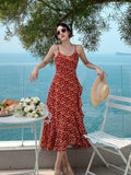 Dodobye-Lady Beach Red Floral Skirt V-neck Strap Dress Women's Summer Fancy Long Dress Seaside Holiday Beach Dress