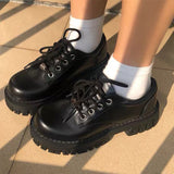 Platform Leather Shoes Summer Black American Mary Jane Shoes Women's Lace-up JK Hot Girl Platform Shoes British Style