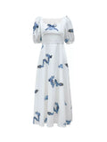 Dodobye Blue Dragon Cloud Print Short Sleeve Long Dress