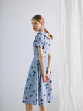 Dodobye Blue Tulip Retro Lapel Short-Sleeved Dress