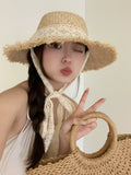 Dodobye Straw Hat Woven Lace Edge Japanese Beach Sun Hat