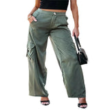 frat outfits 2024 plus Size Women's Trousers Fashion Solid Color Multi-Pocket Straight Cargo Pants Women